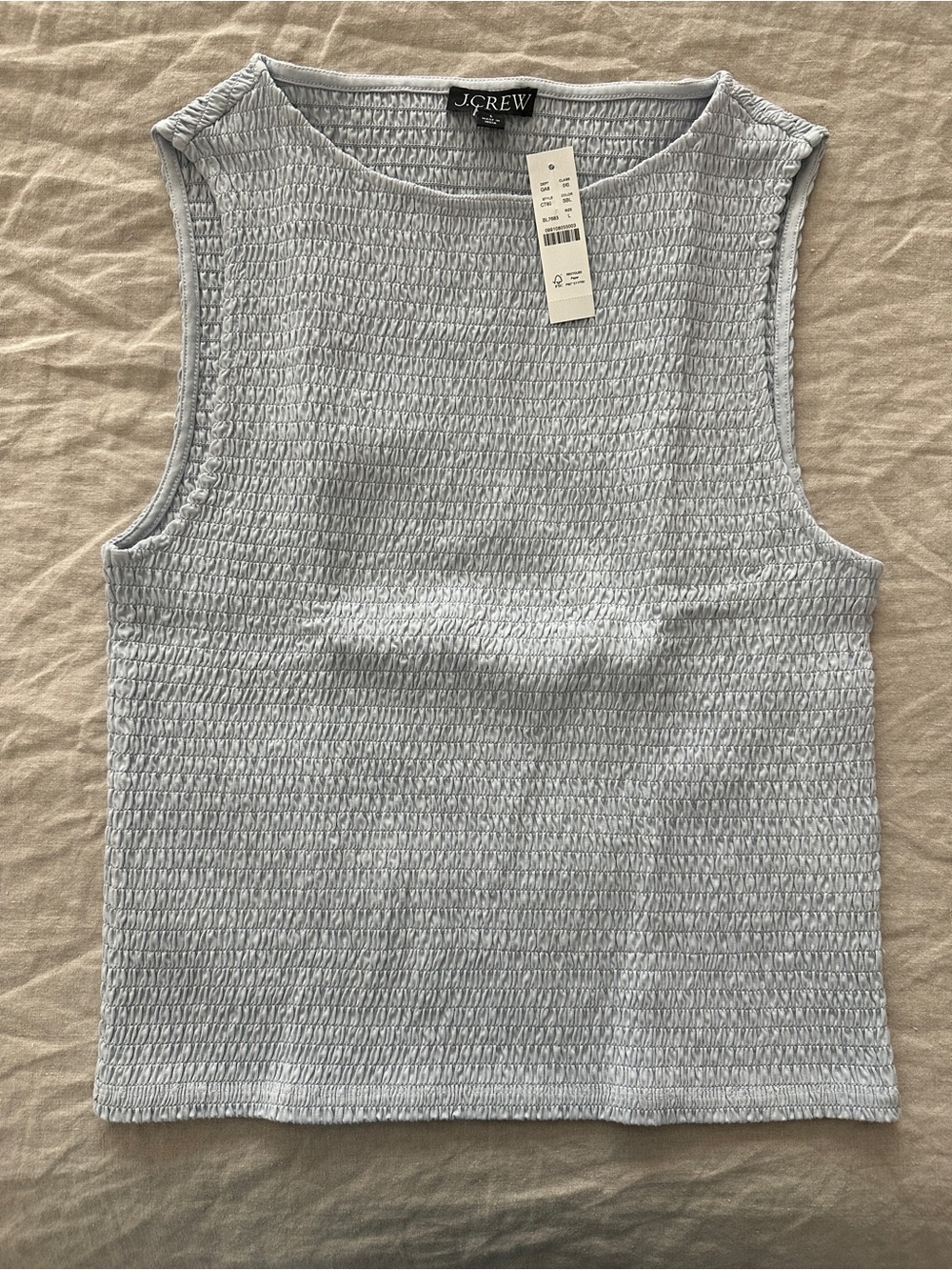 J. Crew Pale Blue Smocked Sleeveless Tank